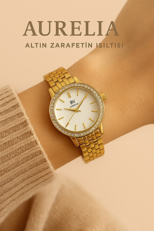 MİRVELA AURELİA - ALTIN ZERAFETİN IŞILTISI KADIN KOL SAATİ